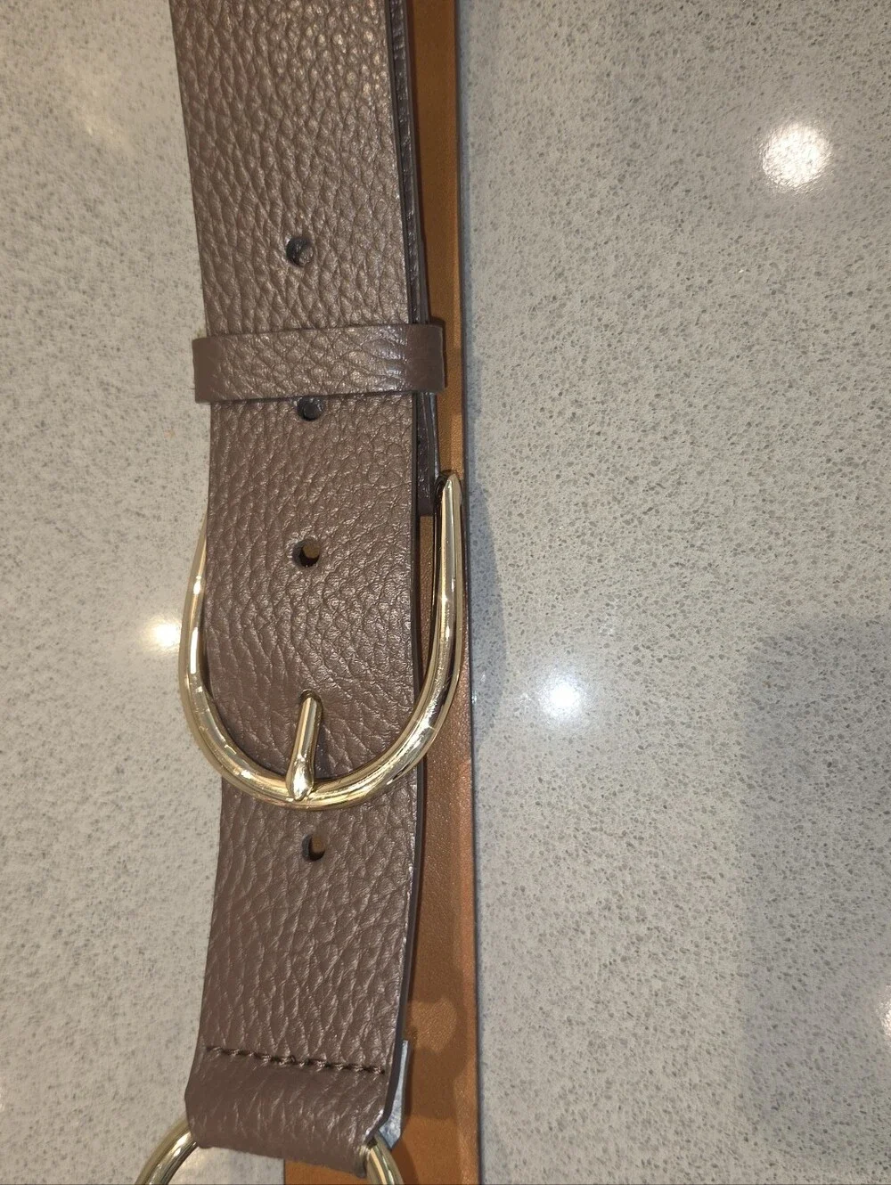 Cole Haan Brown Leather Belt with Gold Ring Buckle